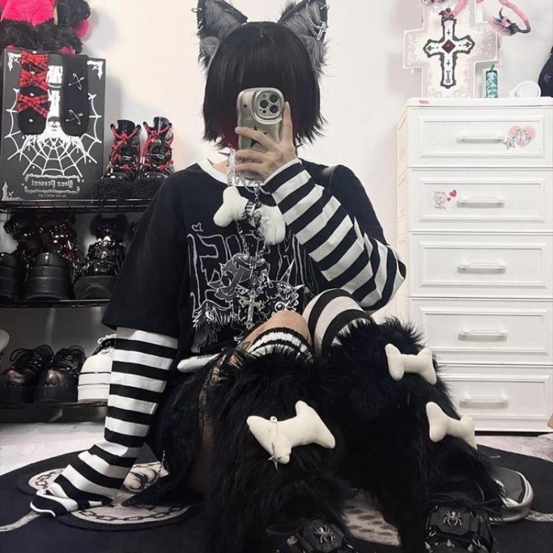 2KWEIRD Harajuku Woman Tshirts Shirts for Women Japanese Tees Ropa Mujer Patchwork Striped Casual Punk Y2k T-Shirt Oversized Tops