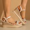 Fashion 2025Fashion Pearl Striped Wedge  for  Summer Comfort Thick Sole Beach Shoes Woman Ankle Strap Chunky Platform Sandalias