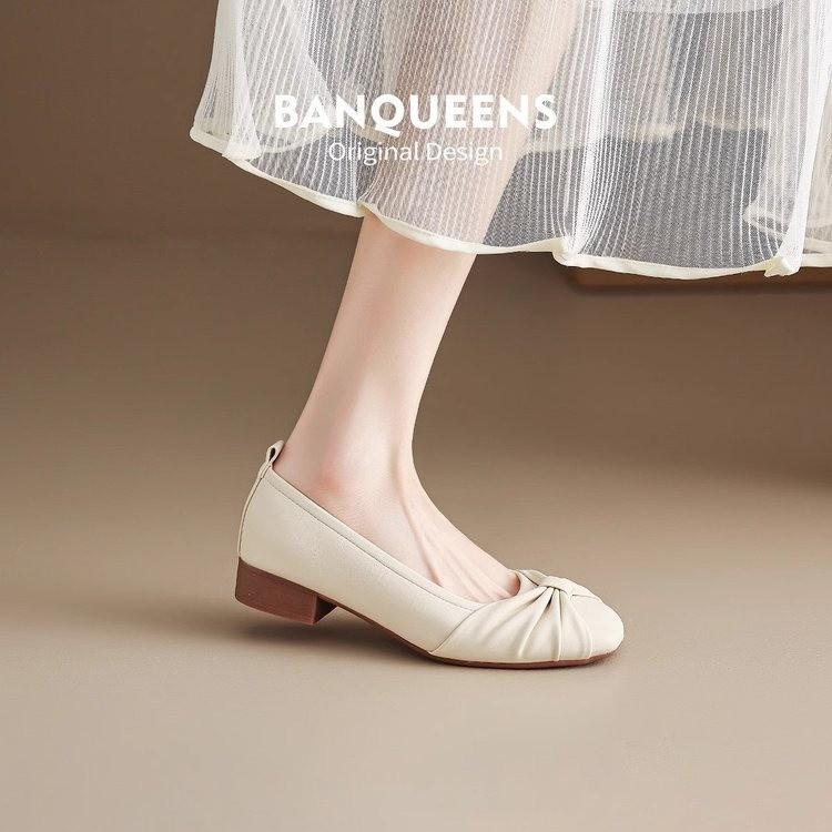 Single shoes women's 2025 new spring and summer flat bottom shallow mouth ladyshoes Mary Jane shoes ballet low heel gentle evening shoes