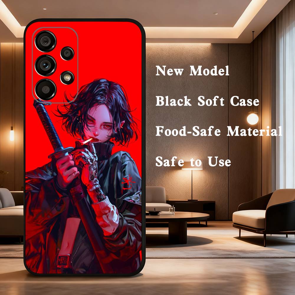 

Japanese Warrior Woman Cool Phone Case For Samsung Galaxy A73,31,8,9,53,32,72,41,J7,52,71,22,Note Soft Black Silicone Cover SamsungA12