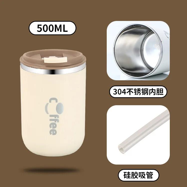 500ml Double Wall Stainless Steel Thermos Cups with Straw Insulated Thermal Mug Vacuum Flasks Coffee Travel Drinks Water Bottle