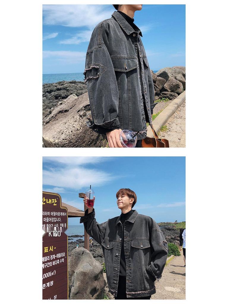 Herren Koreanischer Stil Locker Zerrissene Jeansjacke - Frühling, Sommer, Herbst Trendige Studentenoberbekleidung