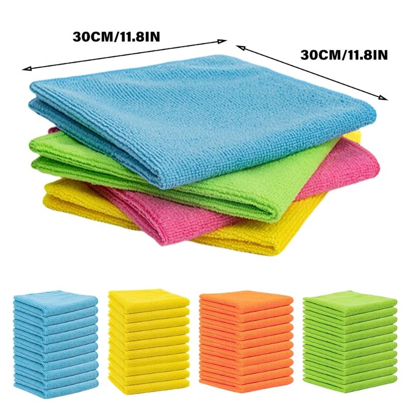 Microfiber Cleaning Cloths Pack of 10, Absorbent Multipurpose Towels Washcloths for Home and Car Use, 30x30cm