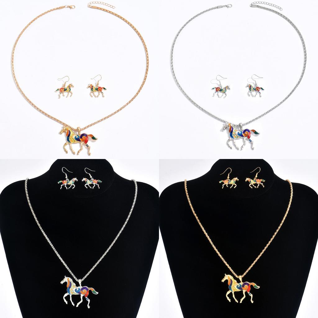 Animal Horse Pendant Necklace With Colorful Oil Drop Design For Women Summer Fashion