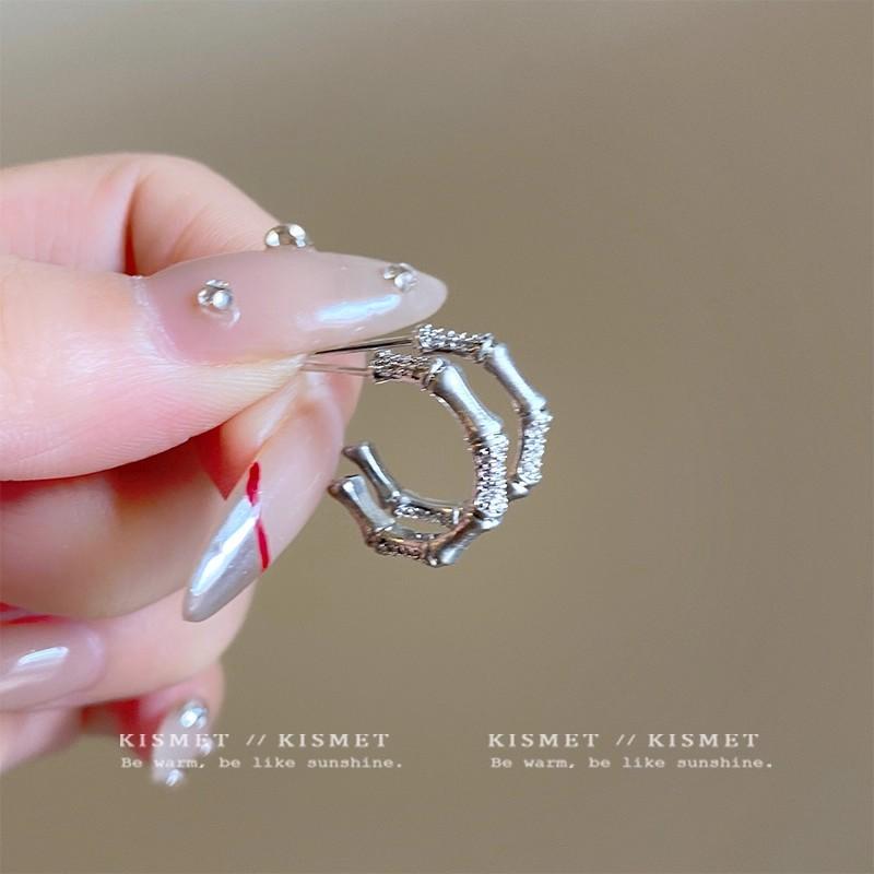 

plain ring earrings women s sterling silver niche brushed bamboo design earrings light luxury exquisite high-end ear jewelry