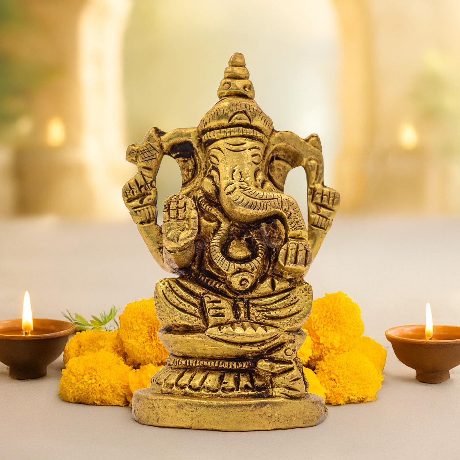 Astrotalk Pure Brass Lord Ganesha Idol – Compact Ganesh Murti for Home Temple, Desk or Car Dashboard, 7 cm