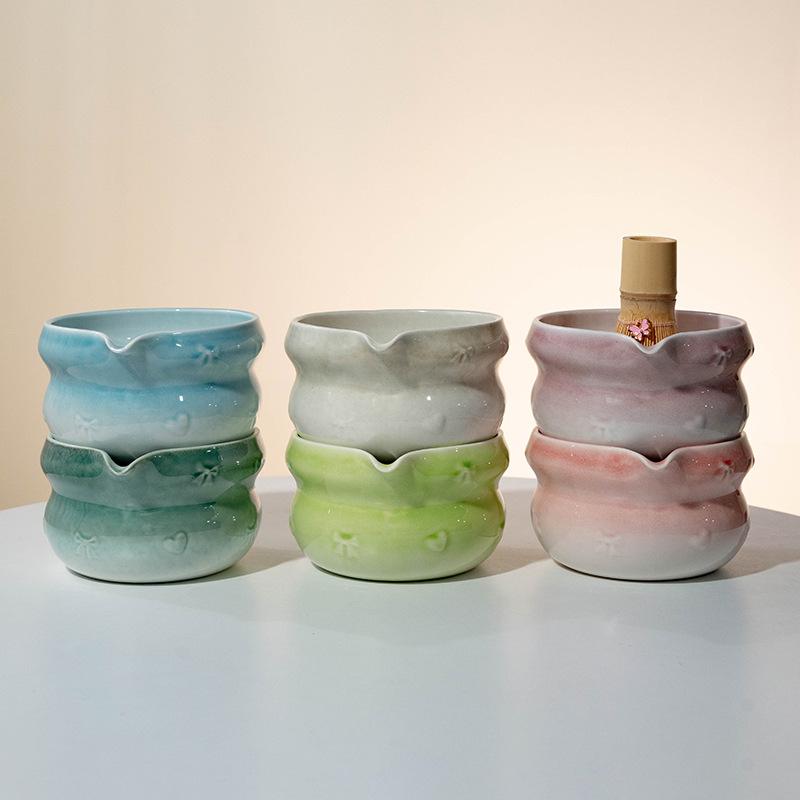 8pcs Authentic Japanese Tea Ceremony Set - Pink Ceramic Matcha Bowl with Whisk Stand