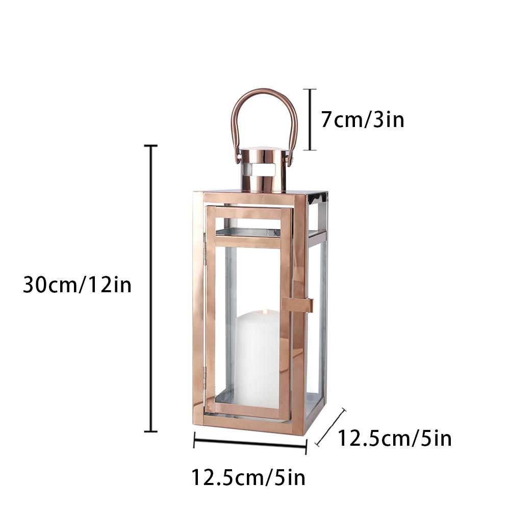 Stainless Steel Candle Holder Lanterns Rose Gold Hanging Lantern Candlestick Light for Indoor Outdoor Weddings Party Home Decor