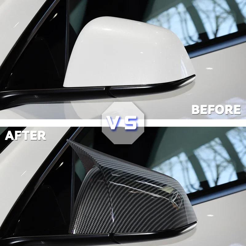 For Tesla Model Y 2019-2025 Rear View Door Wing Side Mirror Cover Caps Shell Case Rearview Cap Exterior Accessories Carbon Fiber