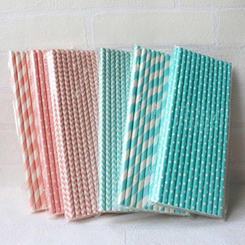 SSORA Paper Straws, Pink and Blue Stripes, Disposable, Pack of 150, Perfect for Events, Birthdays, Weddings, Parties, Celebrations, and Christmas Deco