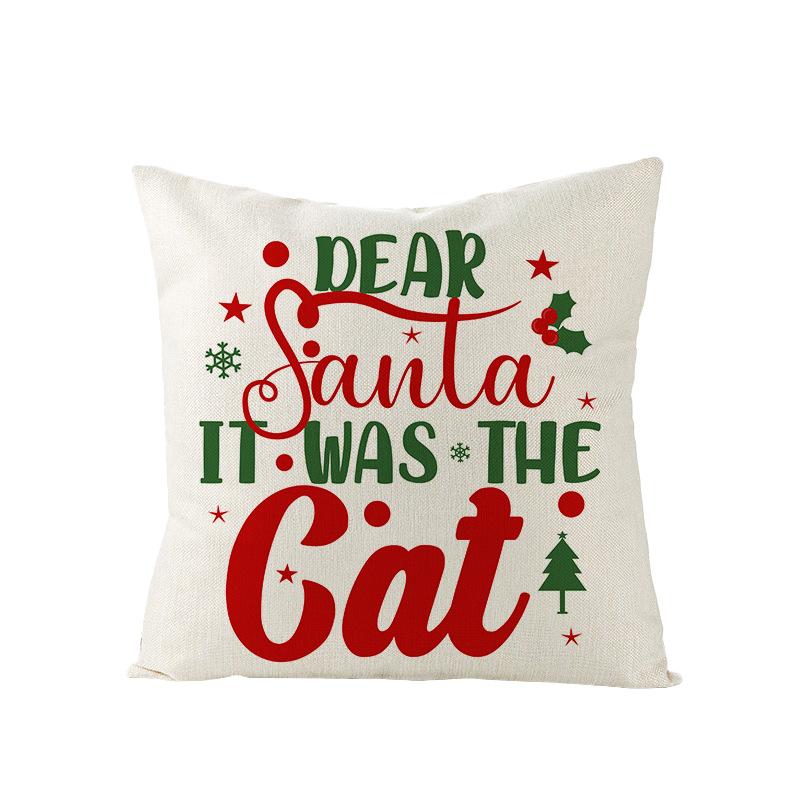 Christmas Pillow Cover Christmas Pillow Polyester Cartoon Print Holiday Home Sofa Cushion Cover
