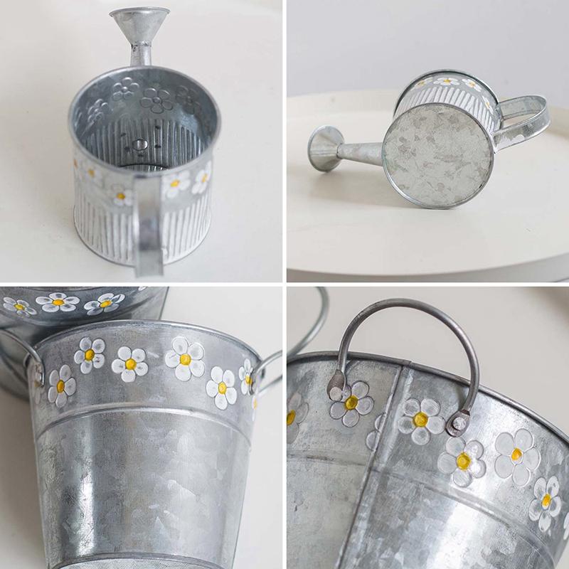 Vintage Embossed Iron Flower Pot Small Flowers Vase Watering Can Hanging Plant Balcony Bucket Home Garden Decorations Ornaments