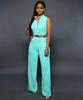 Women's Single-Breasted High Waist Belted Wide Leg Jumpsuit