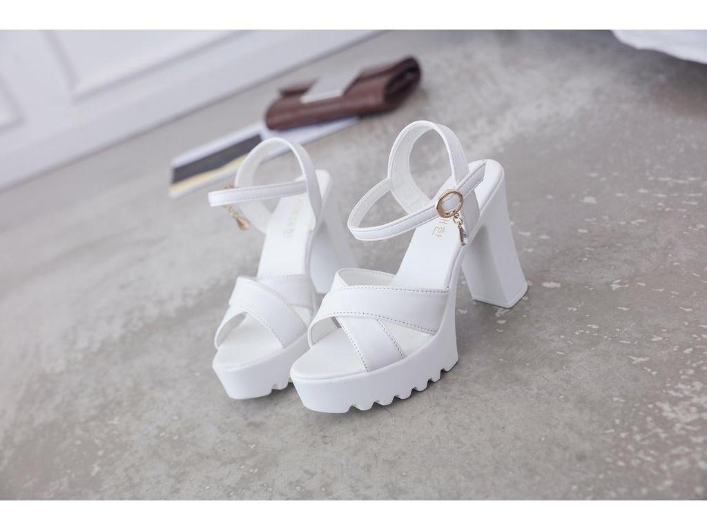 Women's 2024 Summer Rhinestone Buckle Chunky Heel One-Strap Sandals