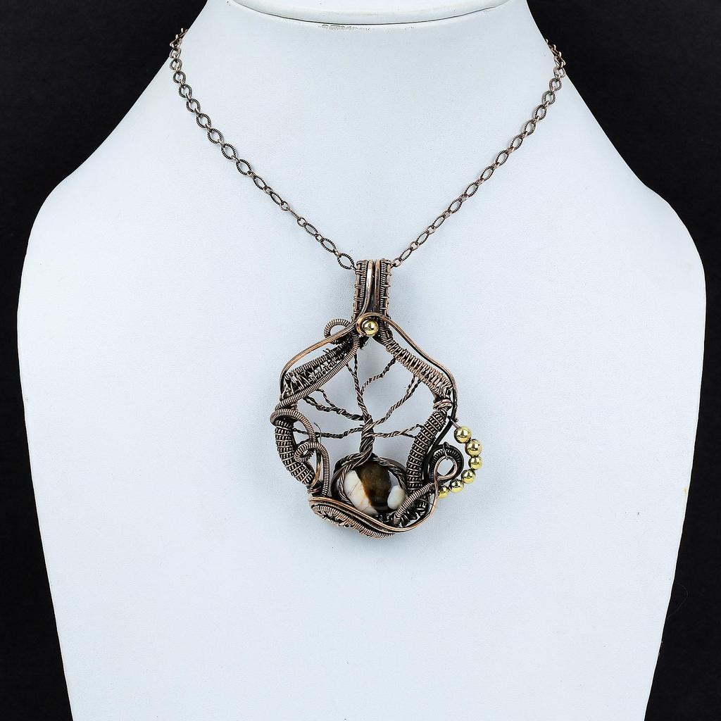 Tree Of Life Peanut Wood Jasper Pendant Copper Wire Wrapped Pendant Gemstone Pendant Wonderful Copper Jewelry Gift For Her Handmade Pendant