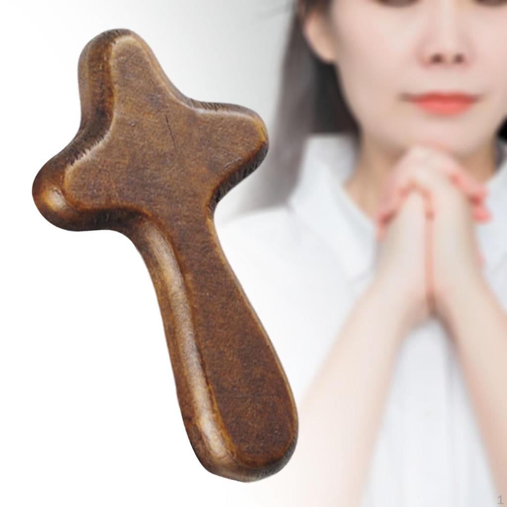 Handheld Wooden Cross Hand Home Palm Size Holding Small Pocket for Christmas