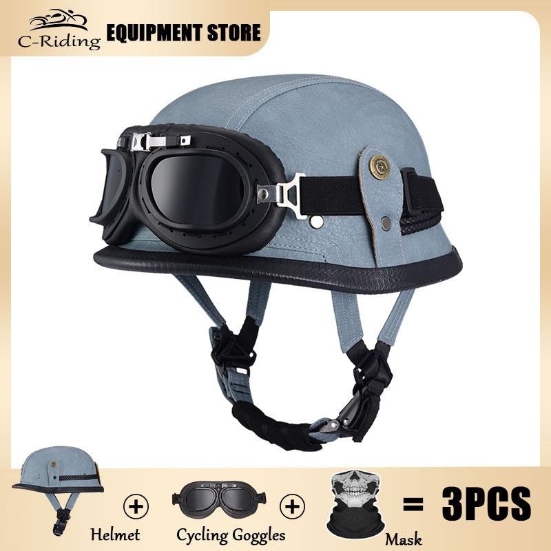 Germany Imported Helmet DOT German World War II Vintage Steel Helmets Motorcycle Half Helmet Leather Half Cover Locomotive