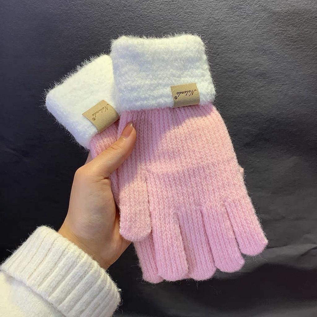 Warm Knitted Gloves Knitted Yarn Women Winter Dew Two Fingers Touchable Screen Cute Thickened Warmth Autumn and Winter Cycling Cold Resistant Gloves