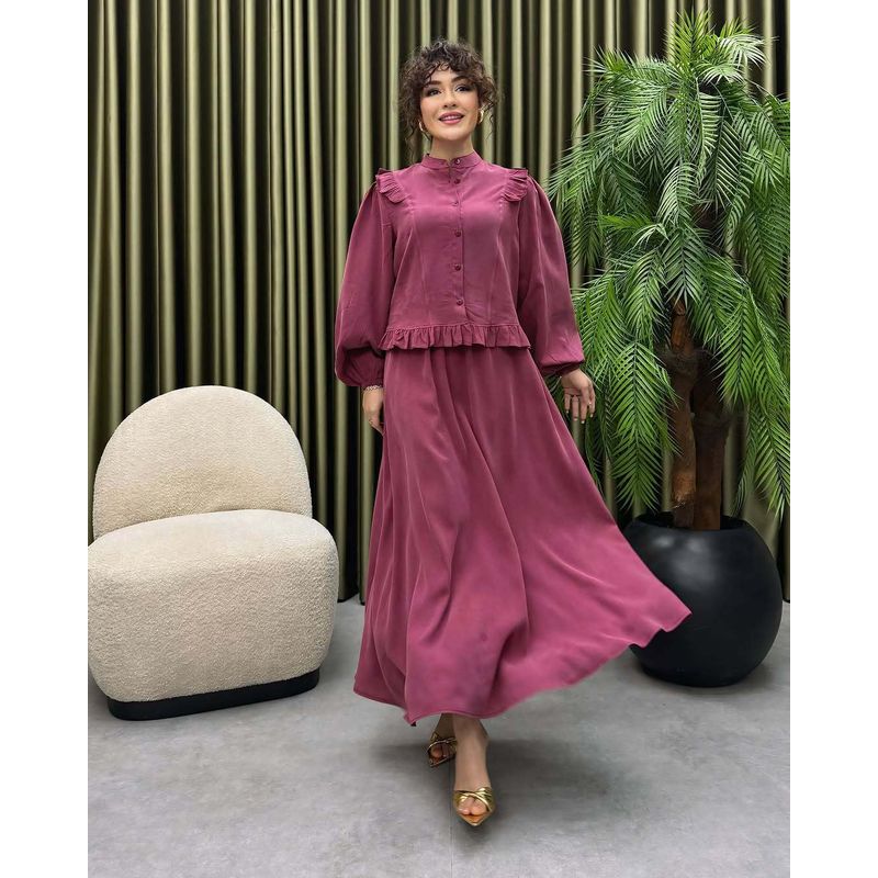 Western Style New Fashion Casual Stand Collar Long Sleeve Shirts Skirt Sets Shirt and Skirt Set