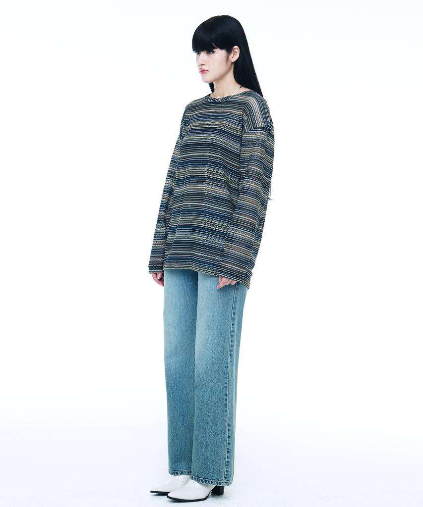 C WEAR BY THE GENIUS See-Through Craft Knit Pullover Blue