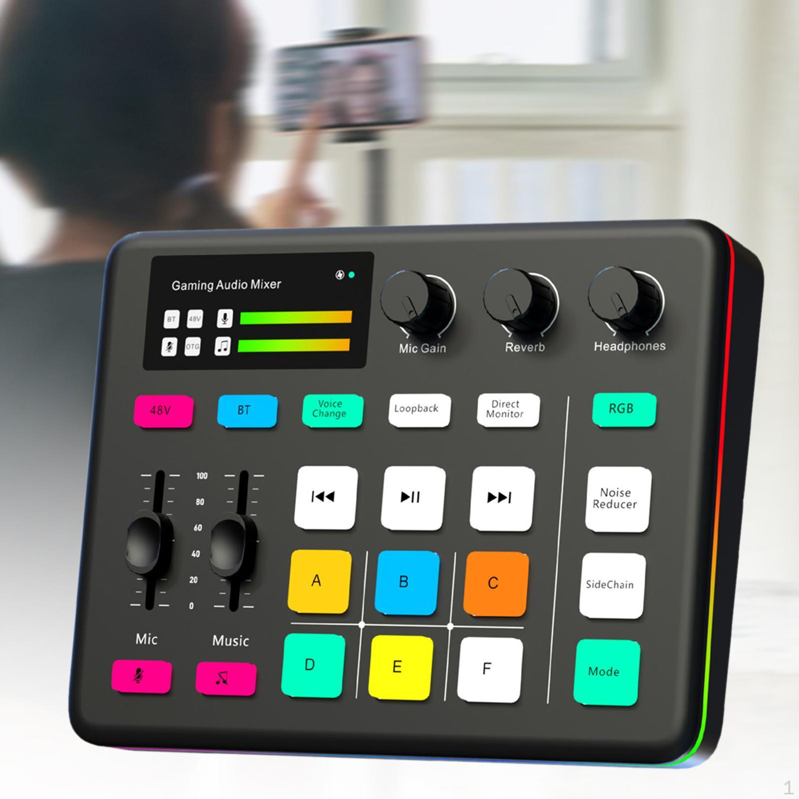 

Игровой аудиомикшер, питание 48 В, прочный, многоцелевой, компактные RGB-эффекты, изменение голоса для игры,