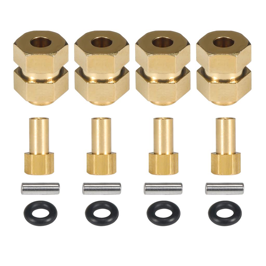 4Pcs Brass Wheels Hex Hub Extenders 7mm with Nuts for 1/24 RC Crawler SCX24 Bronco C10 Gladiator AX24 Upgrade Parts