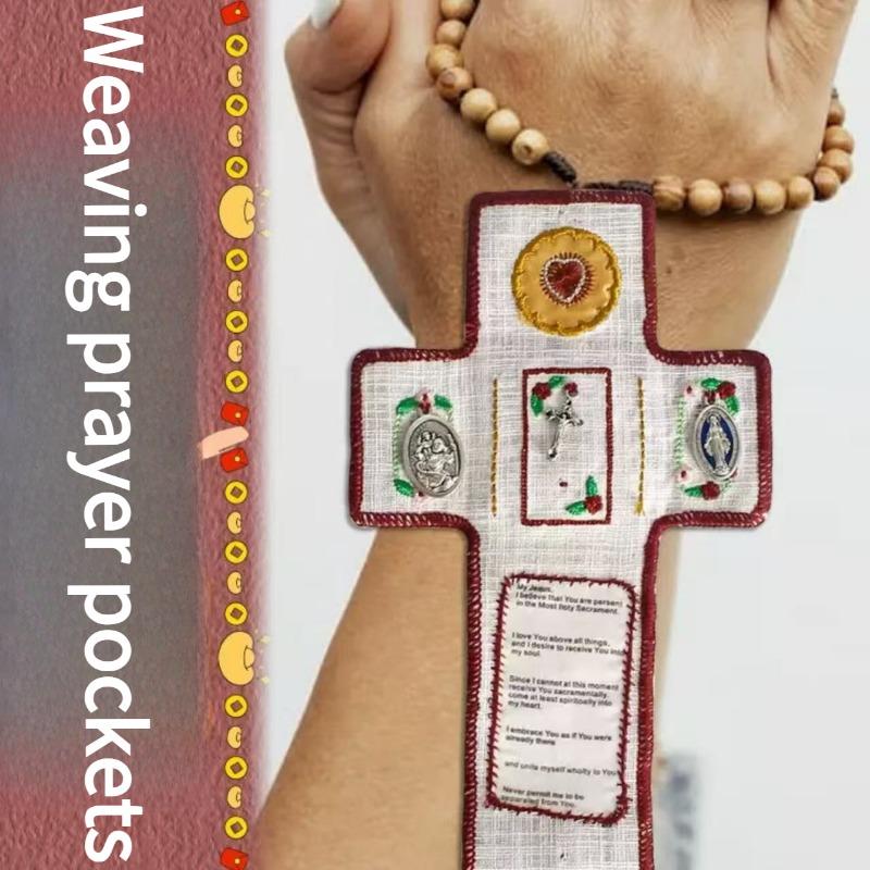 1PC woven prayer pocket PocketShrinewithSilverCrossIncludedInside