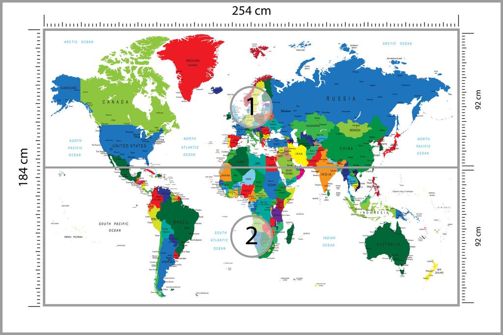 Photomural World Map Smooth Vinyl 254x184