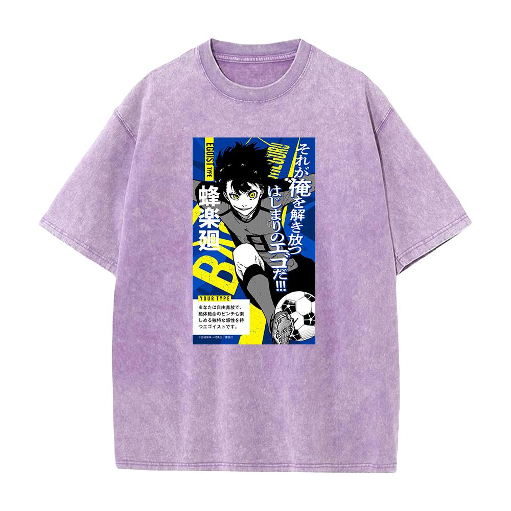 Bachira Meguru Graphic Washed T Shirt Anime BLUE LOCK Vintage Tee Men Washed Manga Tshirts Harajuku Male Casual Cotton T-shirt