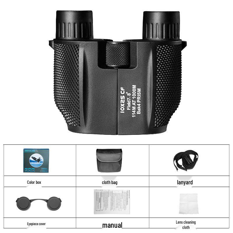 Anti-Paul 10x25 Binoculars with Low-Light Night Vision, High Magnification, Portable for Mountaineering & Camping, HD Quality, Customizable Logo.