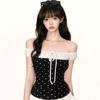 Summer new pure desire wind contrasting color splicing polka dot tube top women's bow design slim-fitting versatile top