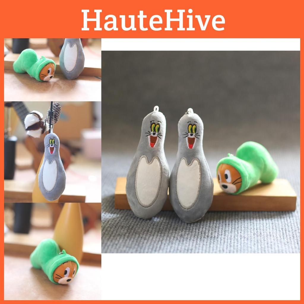 Chaveiro de Pelúcia Adorável Gato Fofo e Rato Macio Jerry Tom Enfeite de Bolsa