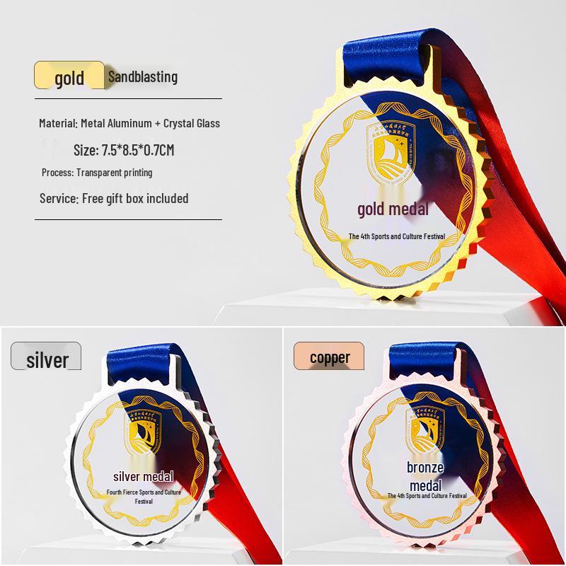 Crystal Sports Medal Hanger: Children s School Meet, Basketball, Marathon Running, Engravable Metal Pendant