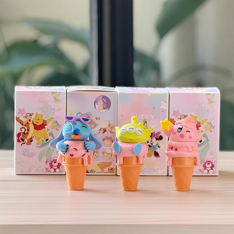 Big Star Ice Cream Cones 6-Piece Set: Trendy Anime Figures - Winnie, Strawberry Bear, Stitch, and Three-Eyed Monster