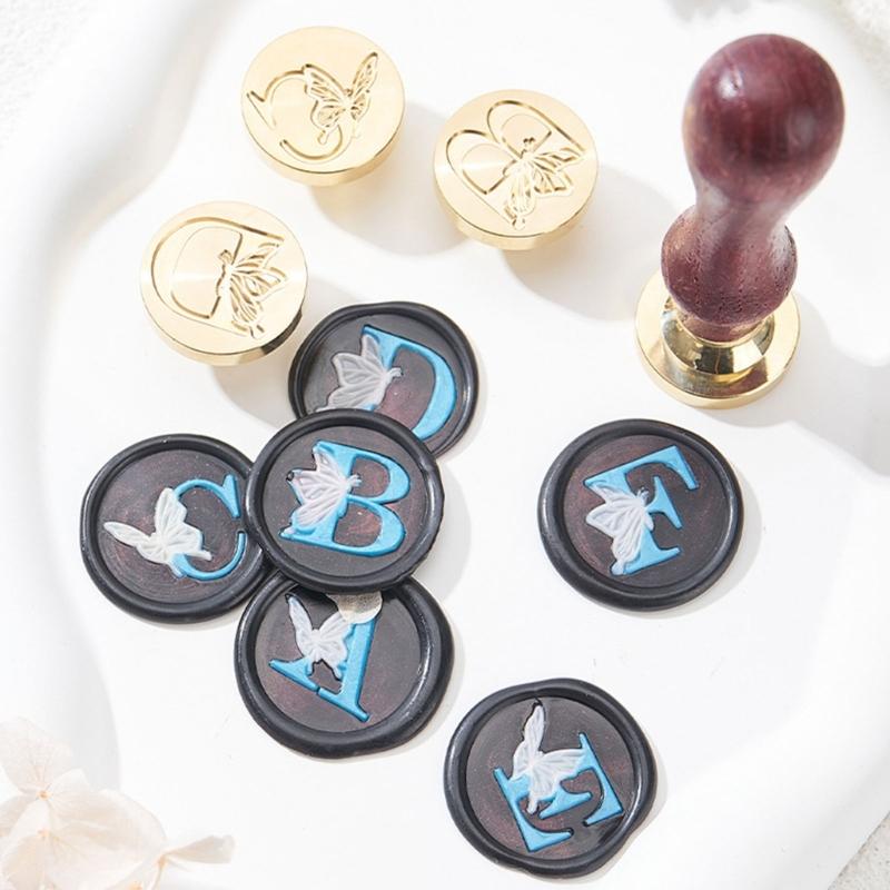 Butterfly Letter Pattern Wax Seal Stamp Head Metal Wax Stamp Head for Valentines Card Birthday Card Invitations Envelope
