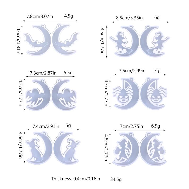 Moon Witch Bat Earring Silicone Mold Suitable for Epoxy Resin Diy Craft Backpack Pendant Ornament Jewelry Making