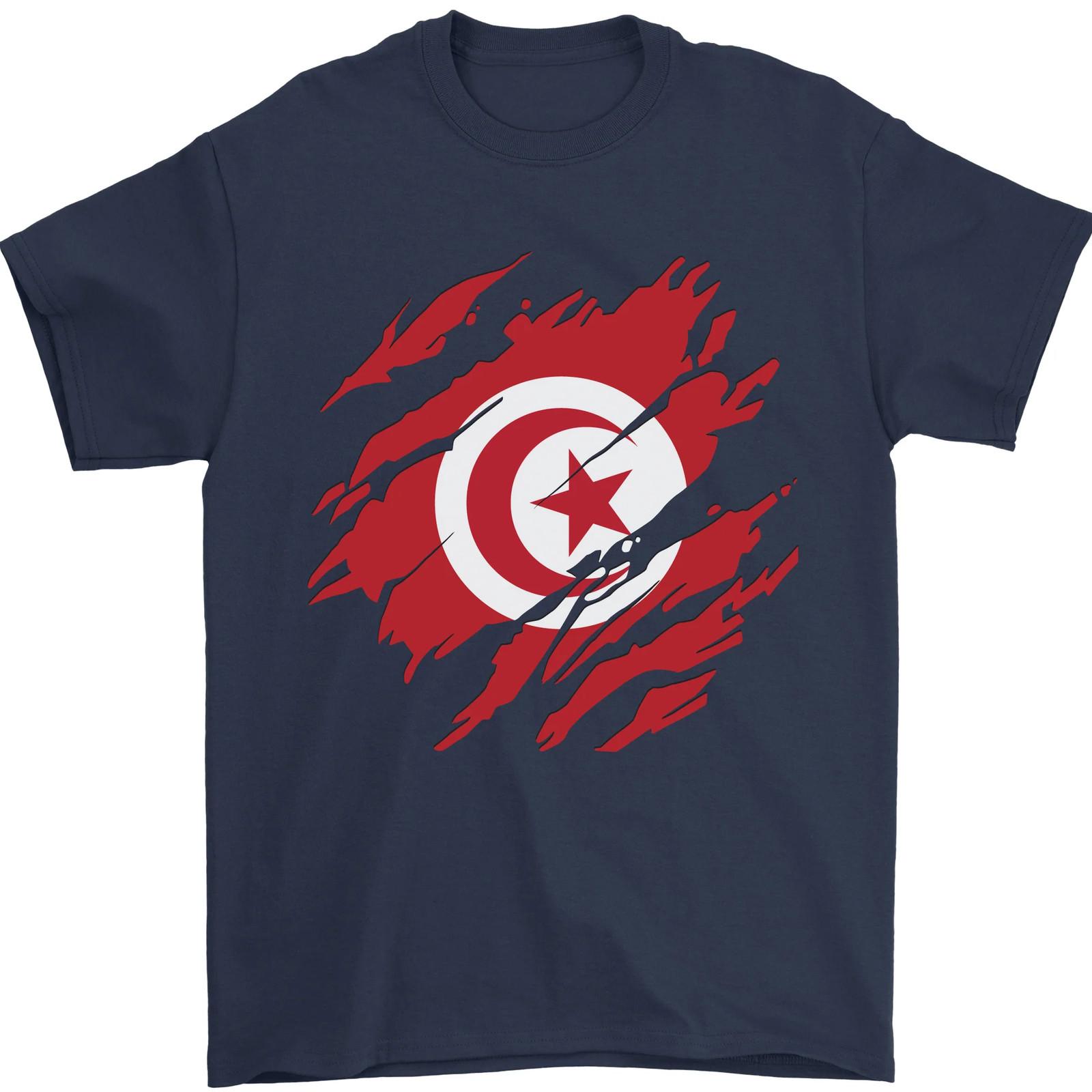 Torn Tunisia Flag Tunisian Day Football Mens T-Shirt 100% Cotton XXXXL