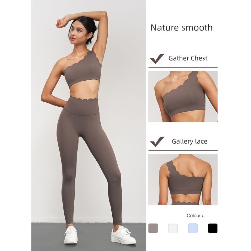 Seamless Wavy Edge Shoulder Belt Beauty Back Exercise Underwear Female Shockproof Push-up Yoga Bra Vest Removable Cup