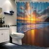 1pc Sunset Beach Shower Curtain - Golden Glow, Gentle Waves, Polyester, 70.8x70.8", 12 Hooks, Coastal Decor