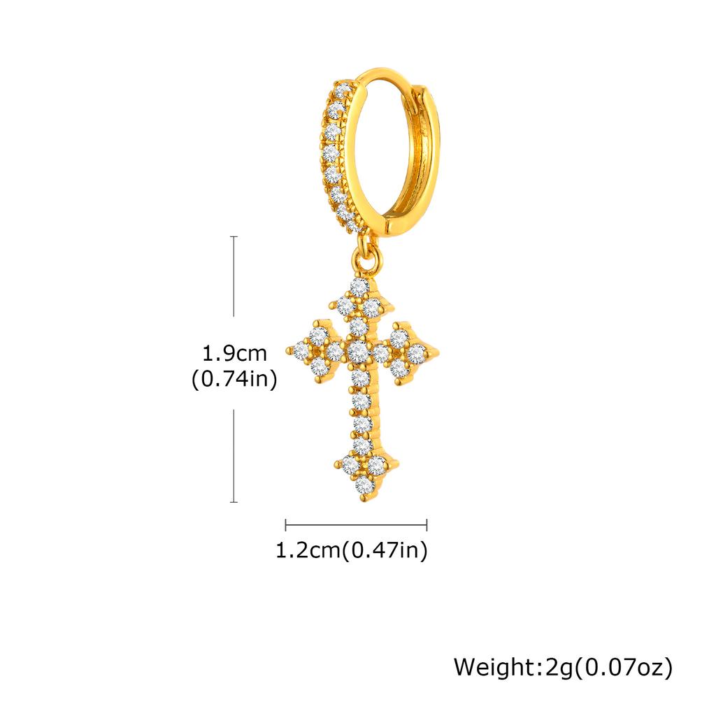 Hiphop Cross Hoop Earrings for Men Women,Crystal Zircon Inlay Metal Cross Huggies Earrings,Cool Pop Punk Jewelry Gift
