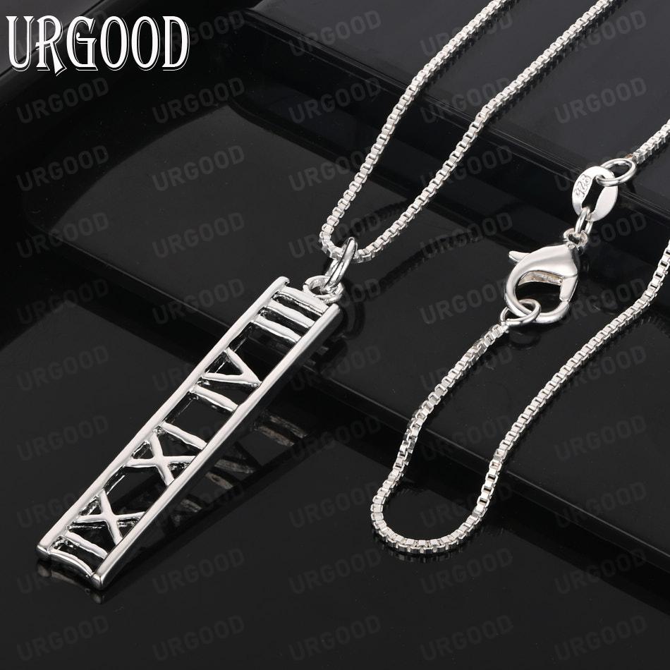925 Sterling Silver Vertical Roman Numeral Necklace - Stylish Wedding Jewelry