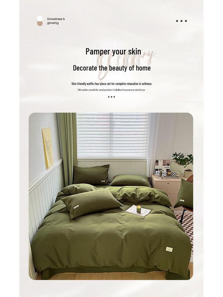 High-Value G5Z Waffle Weave 4-Piece Bedding Set - Includes Fitted Sheet, Duvet Cover, Ideal for Dorms