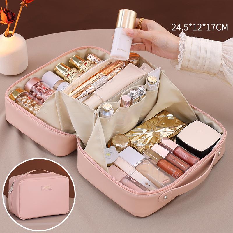 Luxury PU Large Capacity Women Tote Makeup Bag Cosmetic Toiletry Storage Multi Functional Folding Bag Travel Zipper Pouch