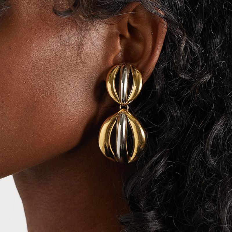 Yori Two Tone Silver Color Gold Color Tone Oval Earrings Metal Charm Texture Jewelry Accessories Xmas gift