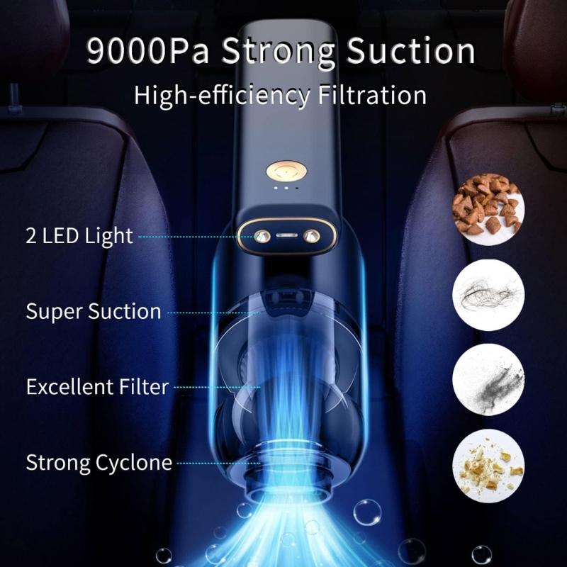 Portable Rechargeable Car Vacuum Cleaner with 2 LED Light Handheld High Speed Motor Dry Wet Electric Dust Cleaning Tool