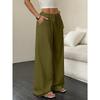 New Women's Casual Solid Color Textured Fabric Knotted Waist Slanted Pocket Wide Leg Pants