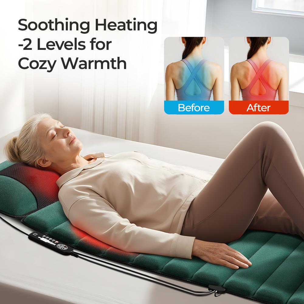 Electric Massage Cushion Full Body Massager (Leg Massage Excluded) Memory Foam 155×50×3cm Shoulder Neck/Back Hip Massage With Heating