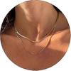 Herringbone Necklace Women's Delicate Snake Chain Necklace In 14k Yellow Gold Layered