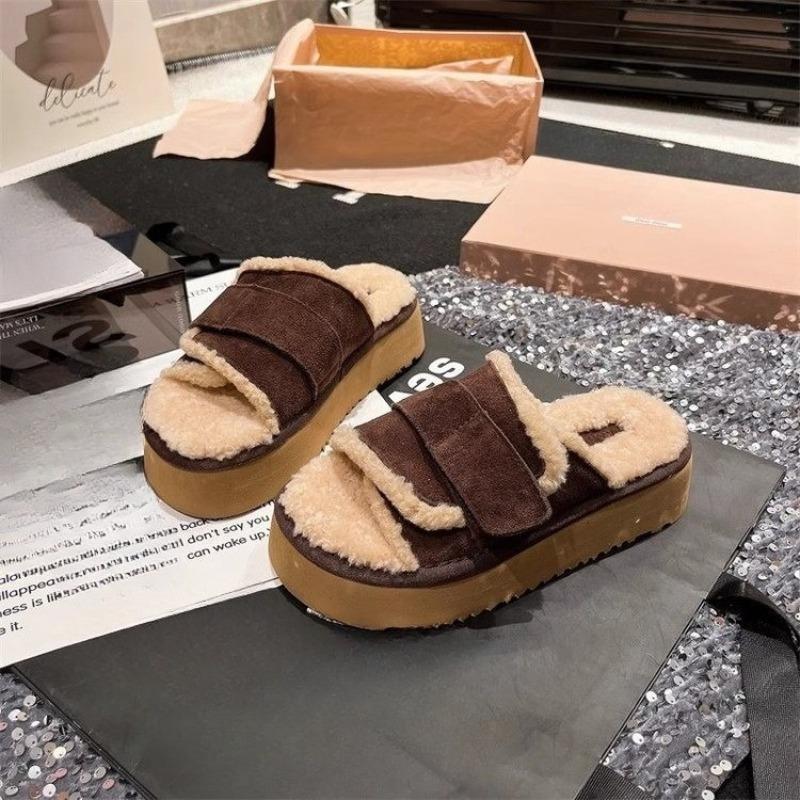 Fashion Platform Heightened Fur Slippers for Women's Outward Wear 2025 Autumn and Winter New Casual Shoes