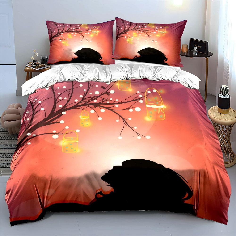 Romantic Lantern Party Decoration Set Soft Comfortable Duvet Cover Bedding Set Included 1*Duvet Cover & 2*Pillowcases, Gift